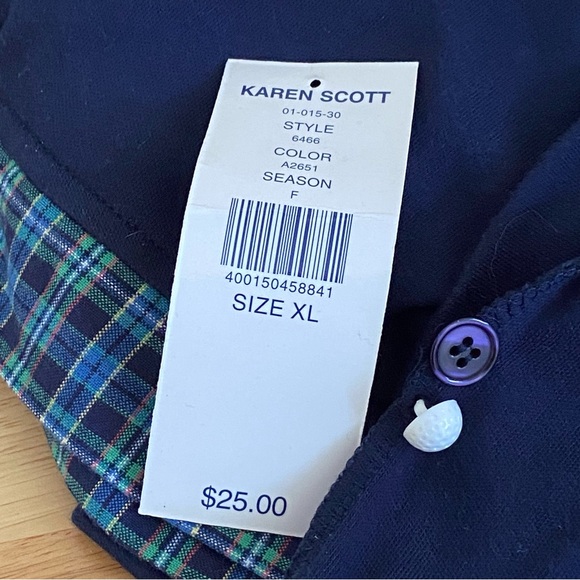 KAREN SCOTT Cotton Rich Womens XL TOP Golf polo EMBROIDERY blue SHIRT floral - Picture 10 of 16